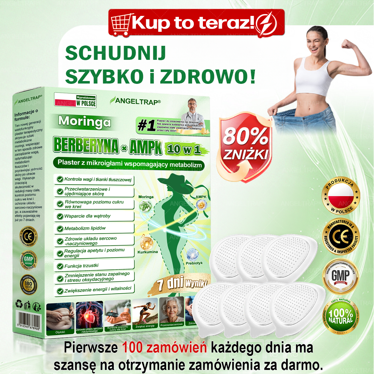 🍀🍀𝑨𝑵𝑮𝑬𝑳𝑻𝑹𝑨𝑷® Moringa × Berberyna × AMPK 10-w-1 Wsparcie metaboliczne, plaster z nanotechnologią mikroigłową 🇵🇱(Wystarczy raz dziennie, widoczne efekty w 7 dni) ✅ Na otyłość, wiotką skórę, cukrzycę, bezdech senny, problemy ze stawami i wiele innych