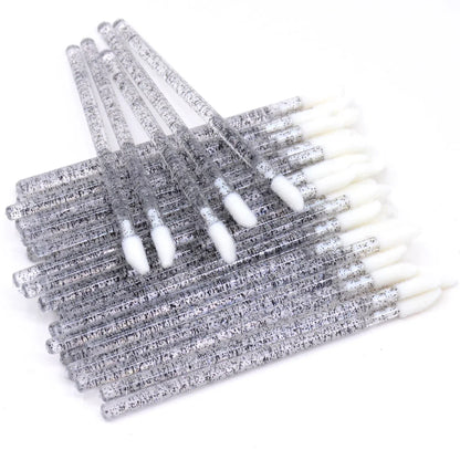 50Pcs/Lot Bling Lip Brush Eyelash Extensions Disposable Flocked Soft Hair Crystal Rod Cleaning Cotton Swab Lipstick Brush Makeup
