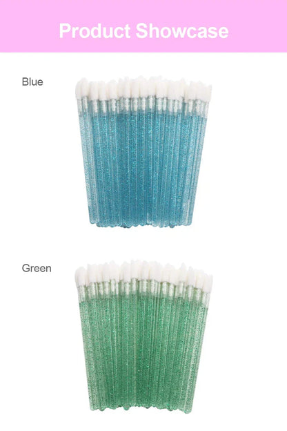 50Pcs/Lot Bling Lip Brush Eyelash Extensions Disposable Flocked Soft Hair Crystal Rod Cleaning Cotton Swab Lipstick Brush Makeup