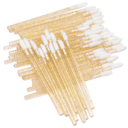50Pcs/Lot Bling Lip Brush Eyelash Extensions Disposable Flocked Soft Hair Crystal Rod Cleaning Cotton Swab Lipstick Brush Makeup